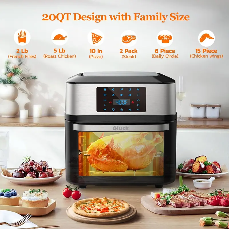 20-Quart 10-in-1 Air Fryer Oven Combo with Rotisserie and Dehydrating Racks