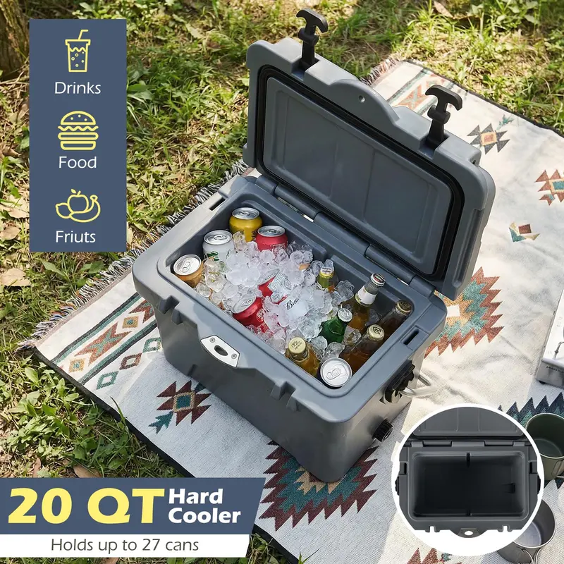 20-Quart Insulated Ice Chest – Portable Handles, Built-in Cup Holders & Measuring Ruler