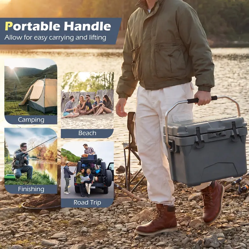20-Quart Insulated Ice Chest – Portable Handles, Built-in Cup Holders & Measuring Ruler