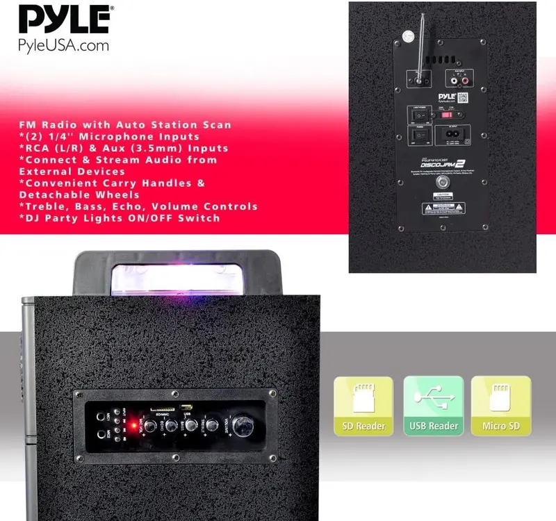 2000W Portable Bluetooth PA Speaker System – Outdoor Sound Tower with Mic, Lights, USB/SD/FM/AUX