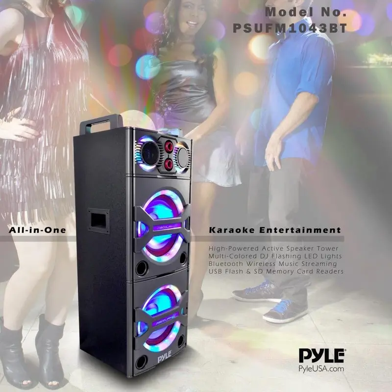 2000W Portable Bluetooth PA Speaker System – Outdoor Sound Tower with Mic, Lights, USB/SD/FM/AUX