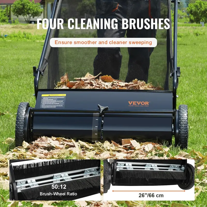 2025 Heavy-Duty 26-Inch Steel Push Lawn Sweeper for Efficient Debris Collection