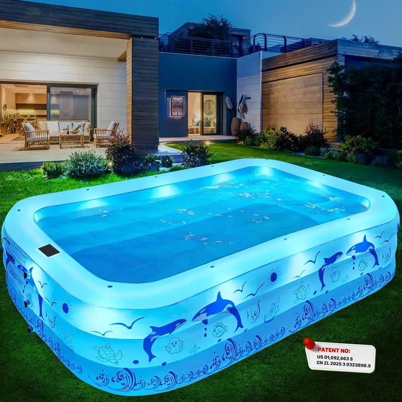 2026 Upgraded Solar-Powered Inflatable Pool – Lighted, Thickened Backyard Pool for Adults & Kids (Light Blue)