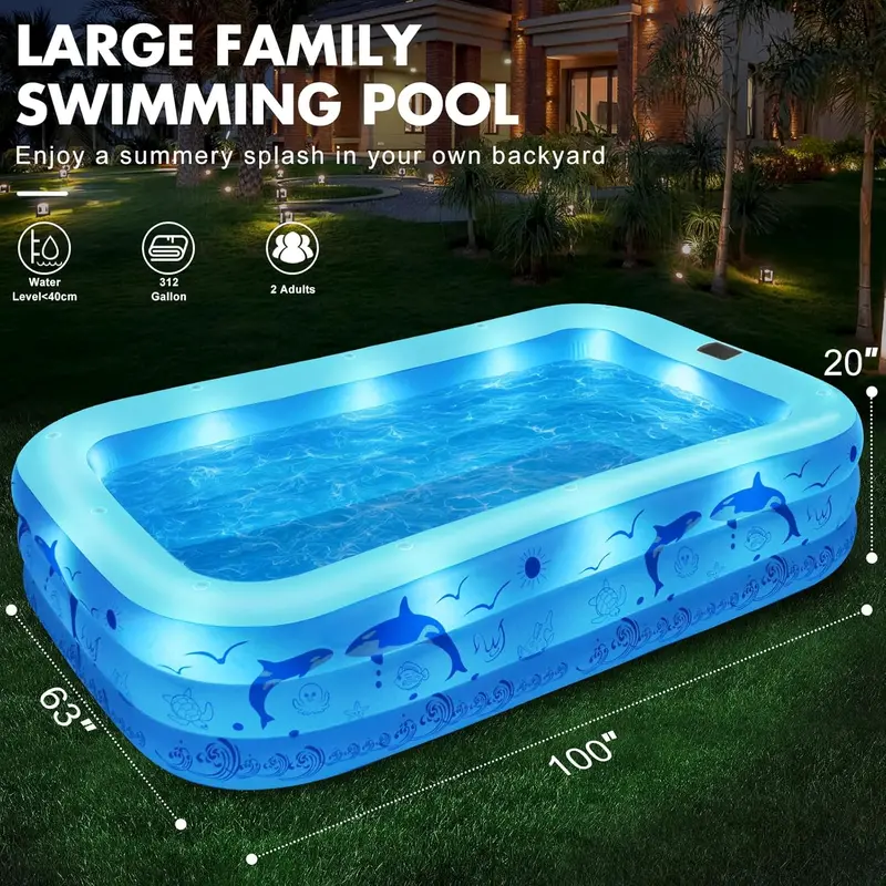 2026 Upgraded Solar-Powered Inflatable Pool – Lighted, Thickened Backyard Pool for Adults & Kids (Light Blue) 2