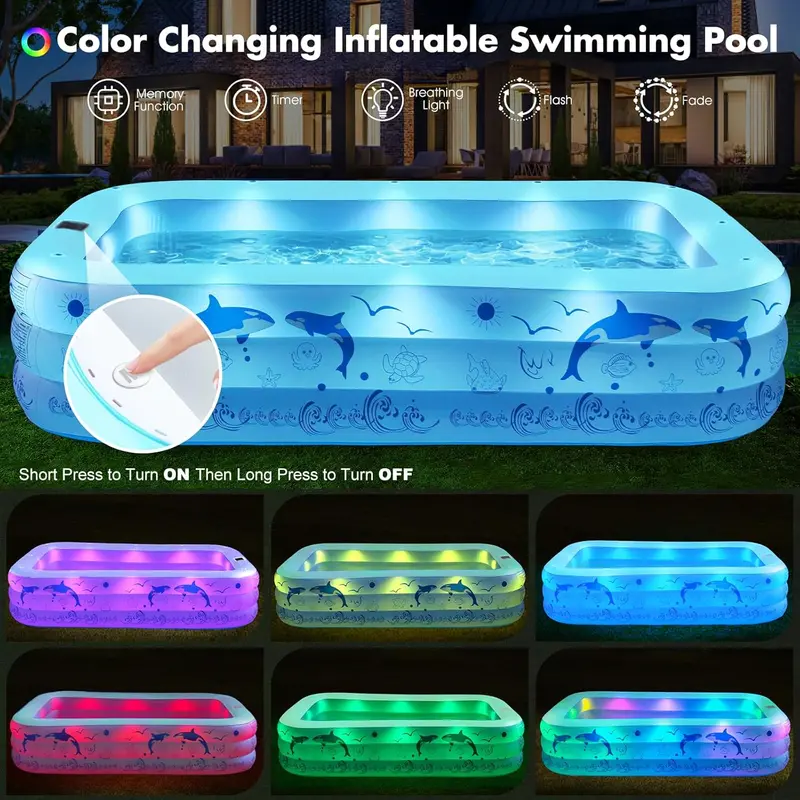 2026 Upgraded Solar-Powered Inflatable Pool – Lighted, Thickened Backyard Pool for Adults & Kids (Light Blue)