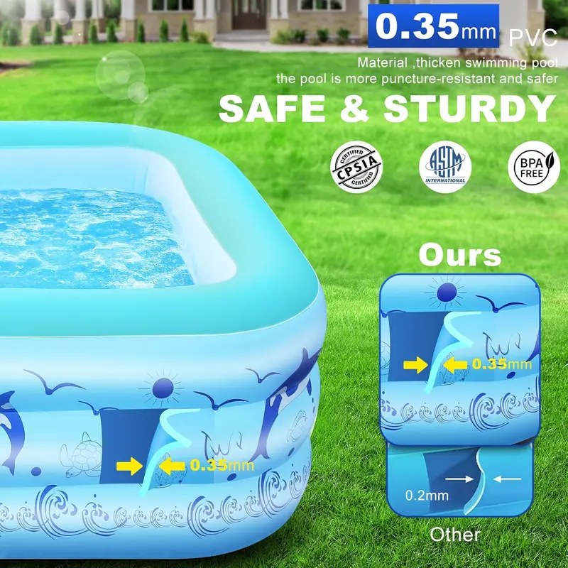 2026 Upgraded Solar-Powered Inflatable Pool – Lighted, Thickened Backyard Pool for Adults & Kids (Light Blue)