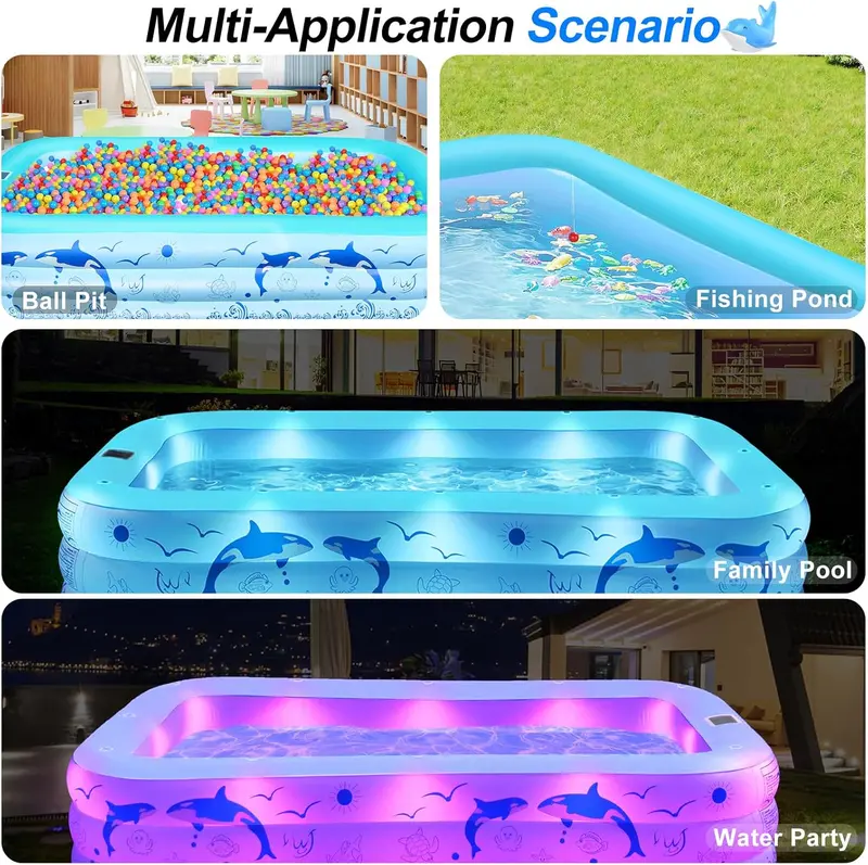 2026 Upgraded Solar-Powered Inflatable Pool – Lighted, Thickened Backyard Pool for Adults & Kids (Light Blue)