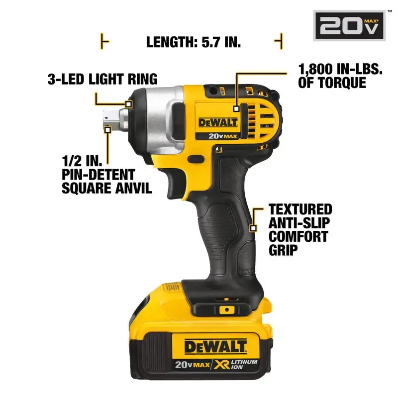 20V MAX Lithium-Ion 1/2" Impact Wrench Kit – Includes Detent Pin & Battery Charger