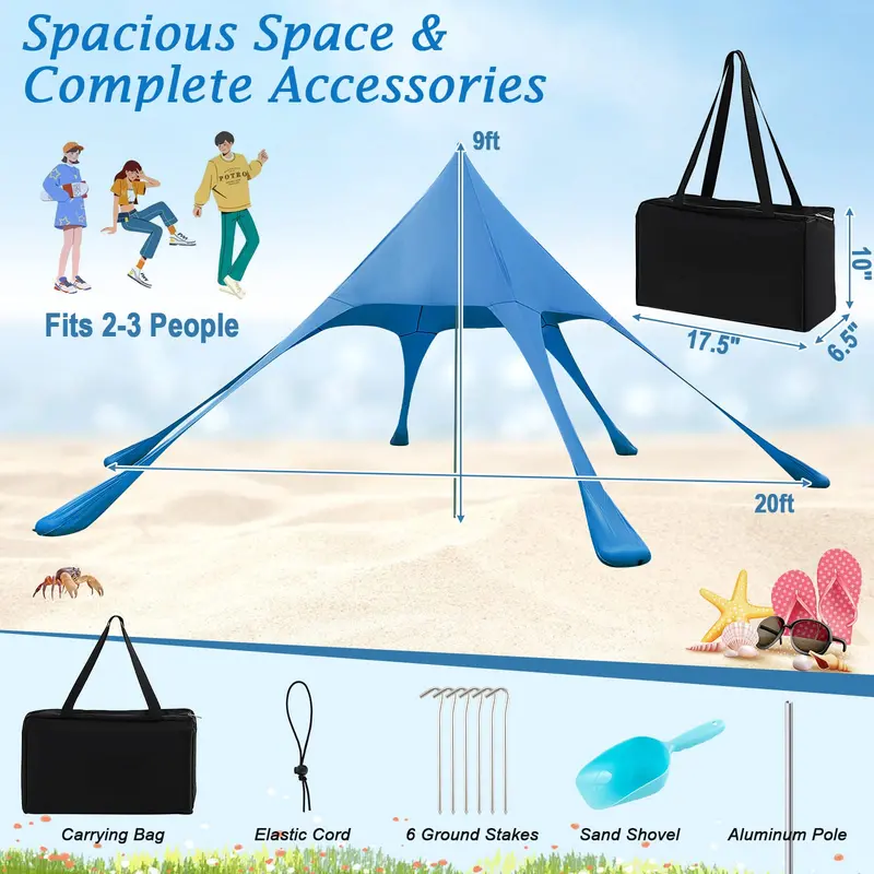 20x20 FT Beach Canopy – UPF50+ Sun Shade Tent with Aluminum Frame & Accessories