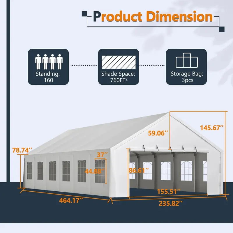 20x40 FT Commercial-Grade Party Tent – Waterproof, Removable Sidewalls, Zipper Door, Includes 3 Storage Bags