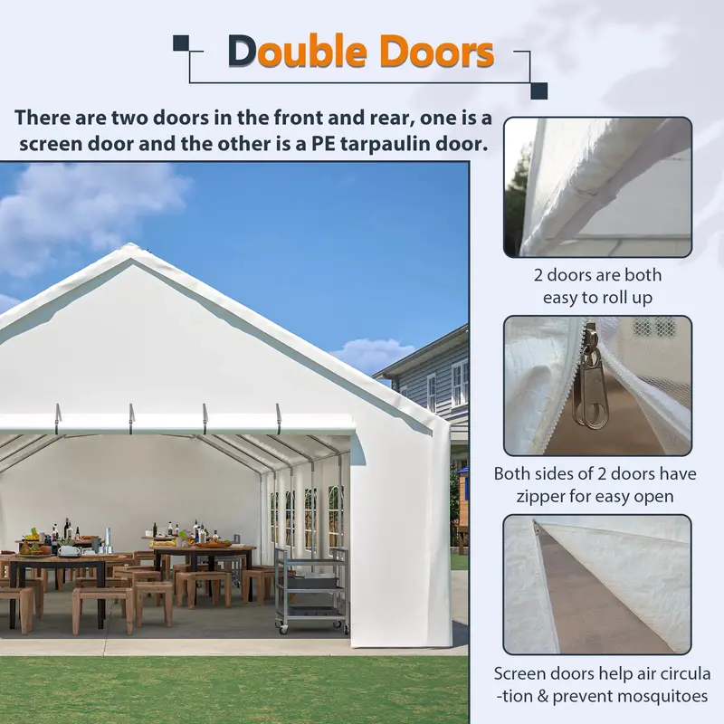 20x40 FT Commercial-Grade Party Tent – Waterproof, Removable Sidewalls, Zipper Door, Includes 3 Storage Bags