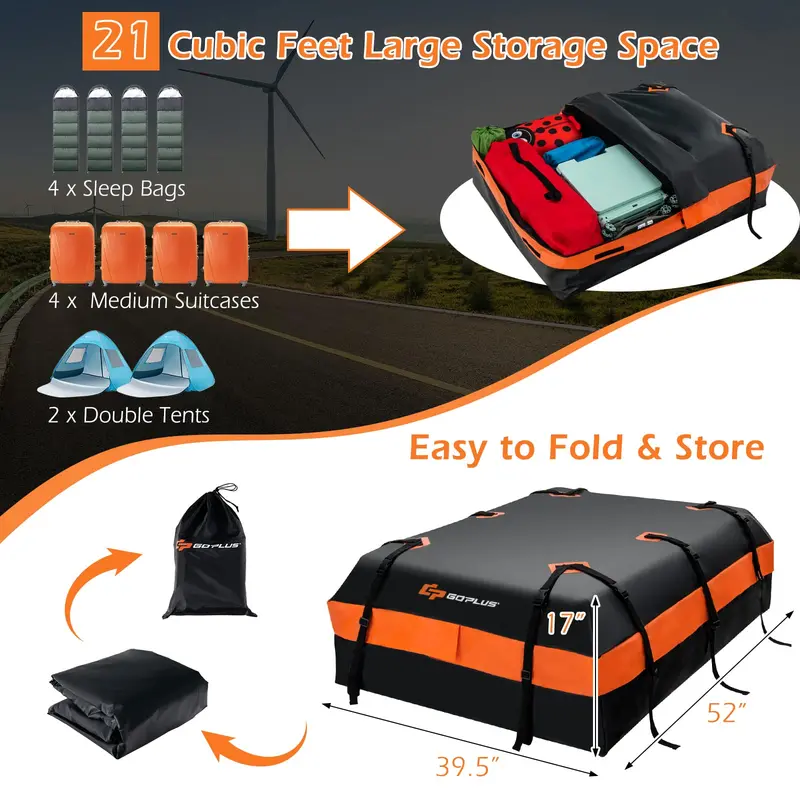 21-Cubic-Foot Rooftop Cargo Carrier Bag – Fully Waterproof Soft Roof Bag for All Vehicles