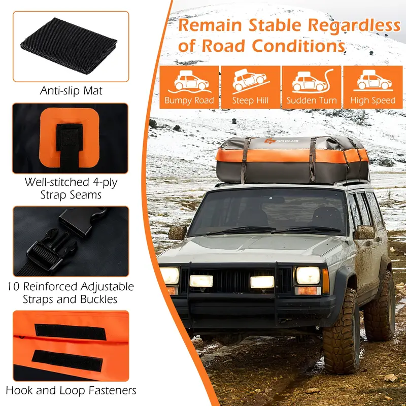 21-Cubic-Foot Rooftop Cargo Carrier Bag – Fully Waterproof Soft Roof Bag for All Vehicles