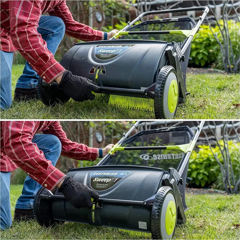 21-Inch Manual Push Lawn Sweeper for Leaves and Grass Clippings – Black