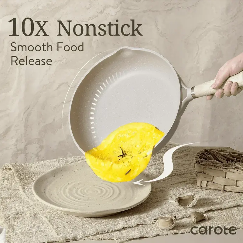21-Piece Granite-Coated Nonstick Cookware Set – Induction-Compatible, Beige Finish