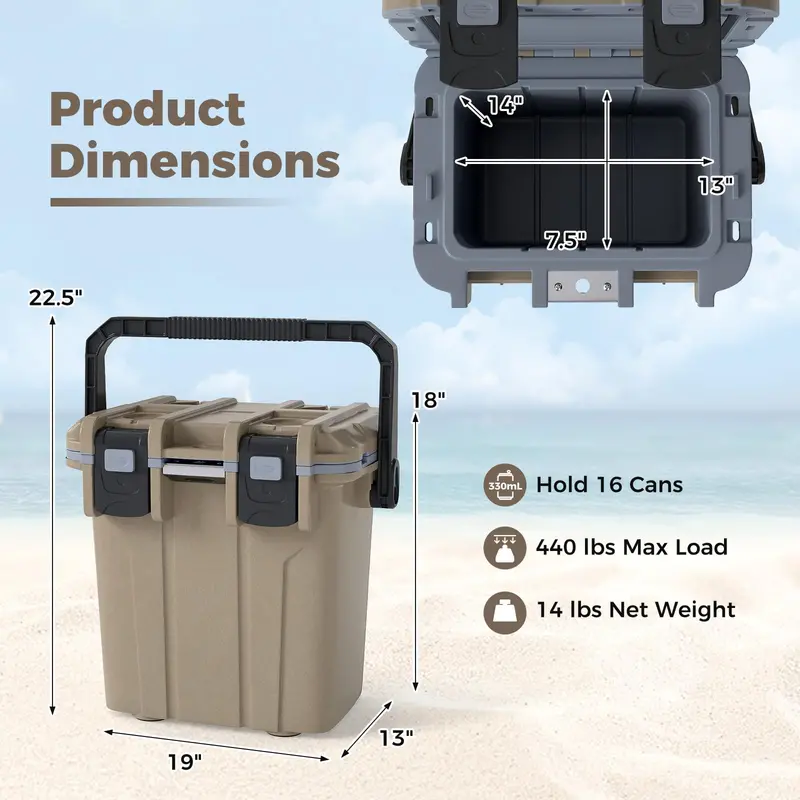 21-Quart Portable Injection-Molded Cooler with Integrated Bottle Opener & Carry Handles
