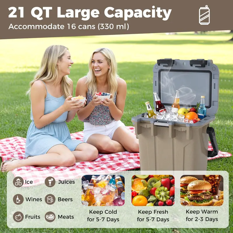 21-Quart Portable Injection-Molded Cooler with Integrated Bottle Opener & Carry Handles