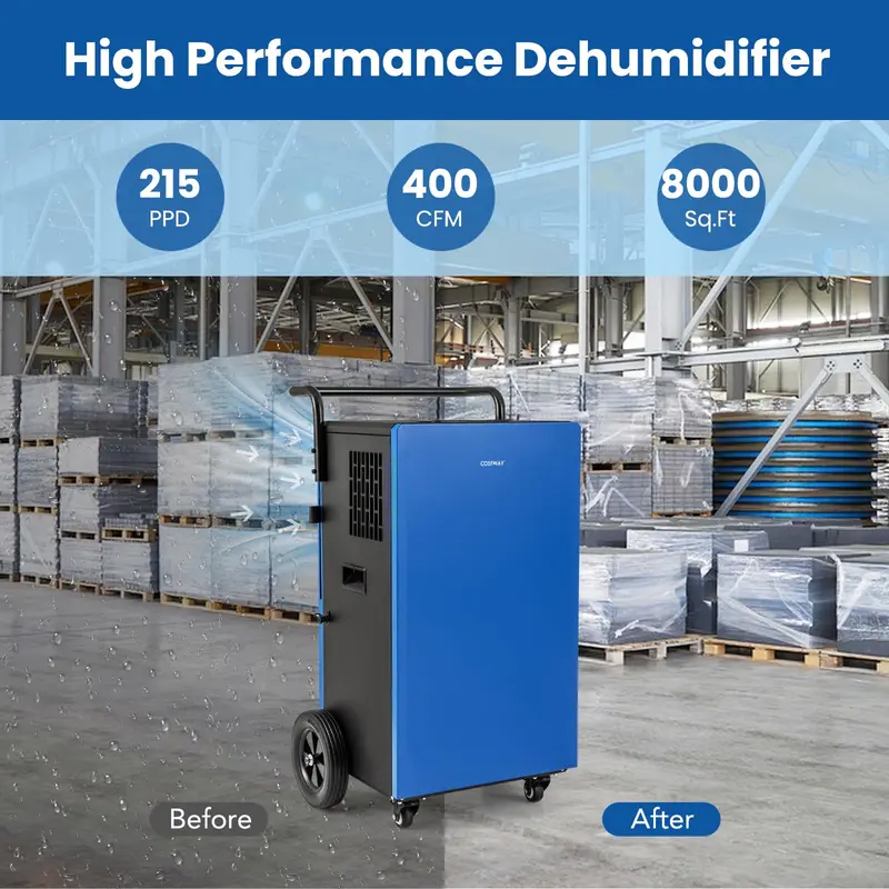 215-Pint Industrial Dehumidifier – Heavy-Duty Commercial Unit with Drain Hose & 24-Hour Timer