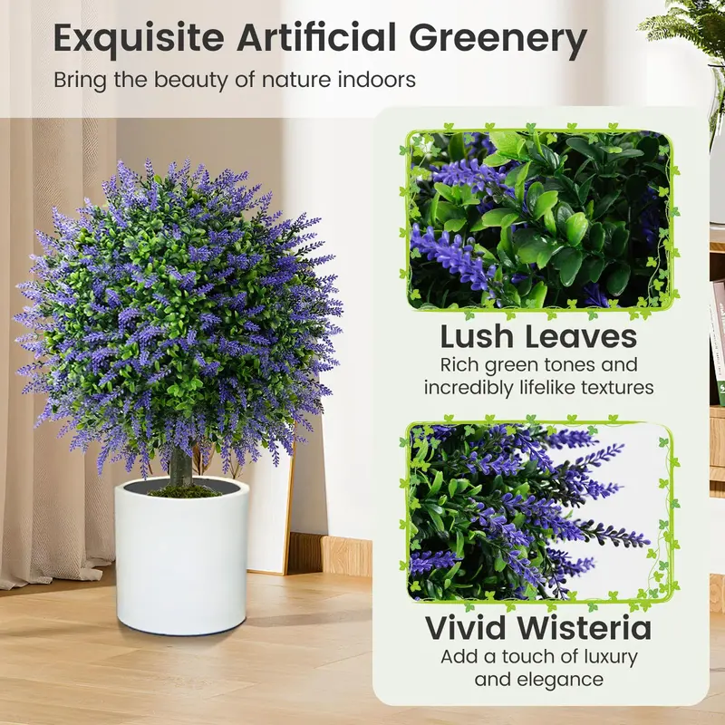 22-Inch Artificial Wisteria Topiary Ball Tree – Vibrant Faux Floral Display with Realistic Branching