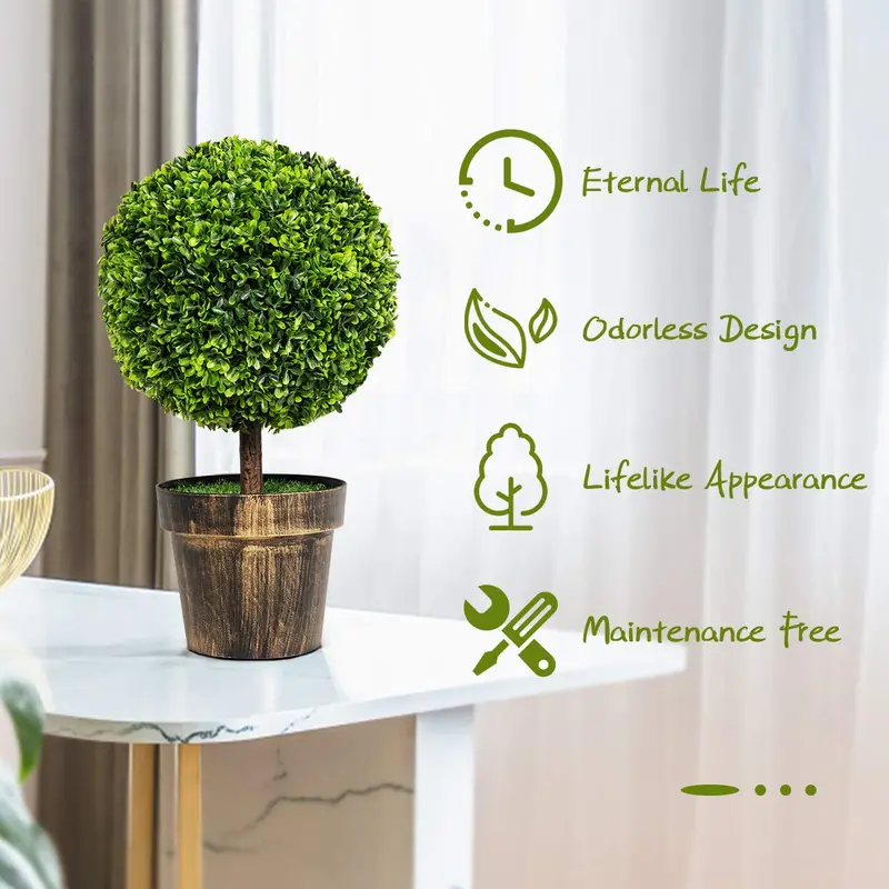 22-Inch Boxwood Ball Topiary – Compact Tabletop Artificial Tree for Modern Interiors