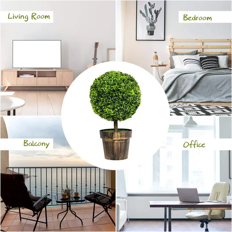 22-Inch Boxwood Ball Topiary – Compact Tabletop Artificial Tree for Modern Interiors