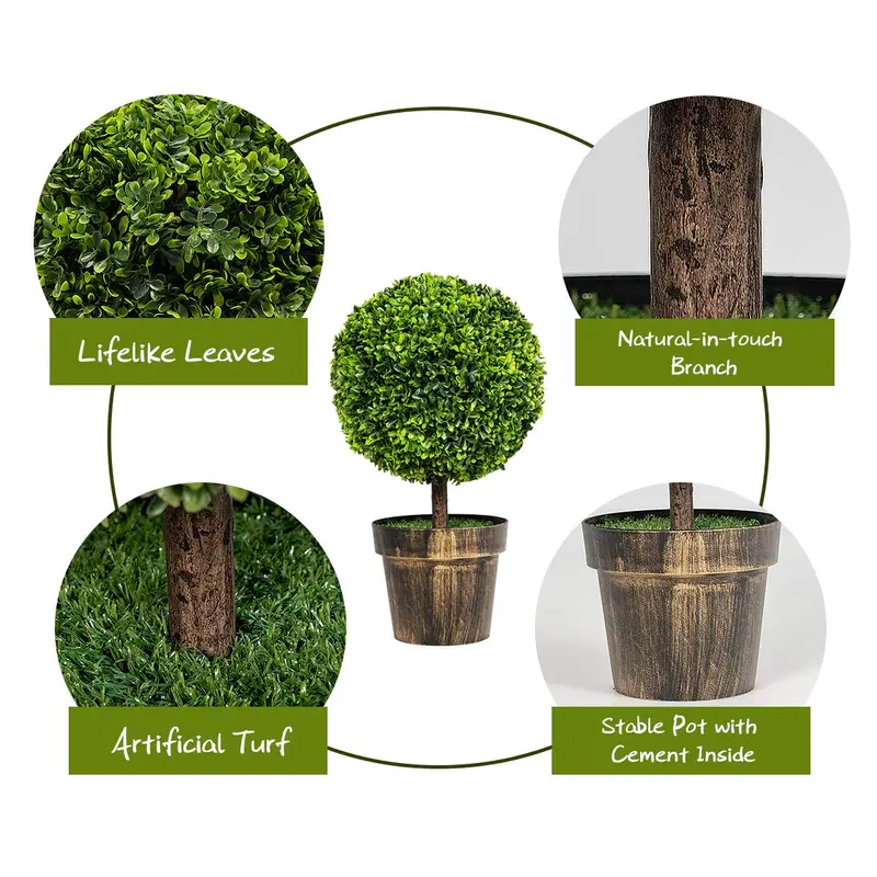 22-Inch Boxwood Ball Topiary – Compact Tabletop Artificial Tree for Modern Interiors