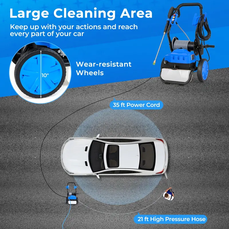 2300 PSI Electric Pressure Washer – 1.8 GPM Heavy-Duty Cleaner with 5 Quick-Connect Nozzles and Wheels