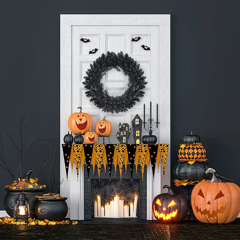 24-Inch Black Halloween Wreath – Pre-Lit Artificial Decor for Indoor or Outdoor Use