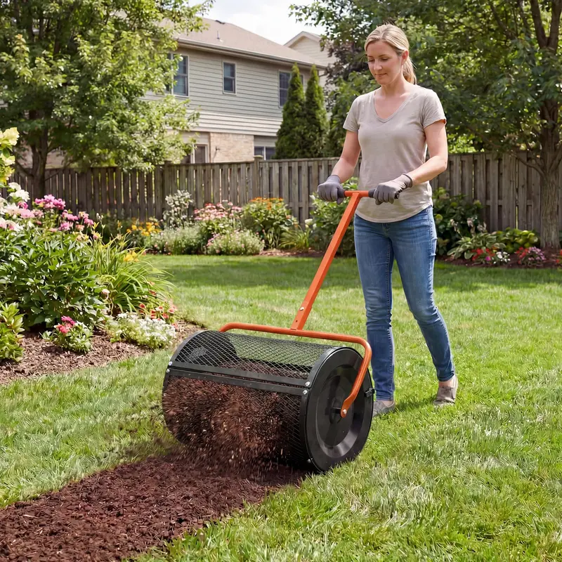 24-Inch Compost and Peat Moss Spreader with Rolling Drum Mechanism 2