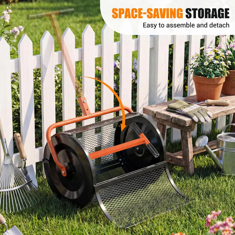 24-Inch Compost and Peat Moss Spreader with Rolling Drum Mechanism