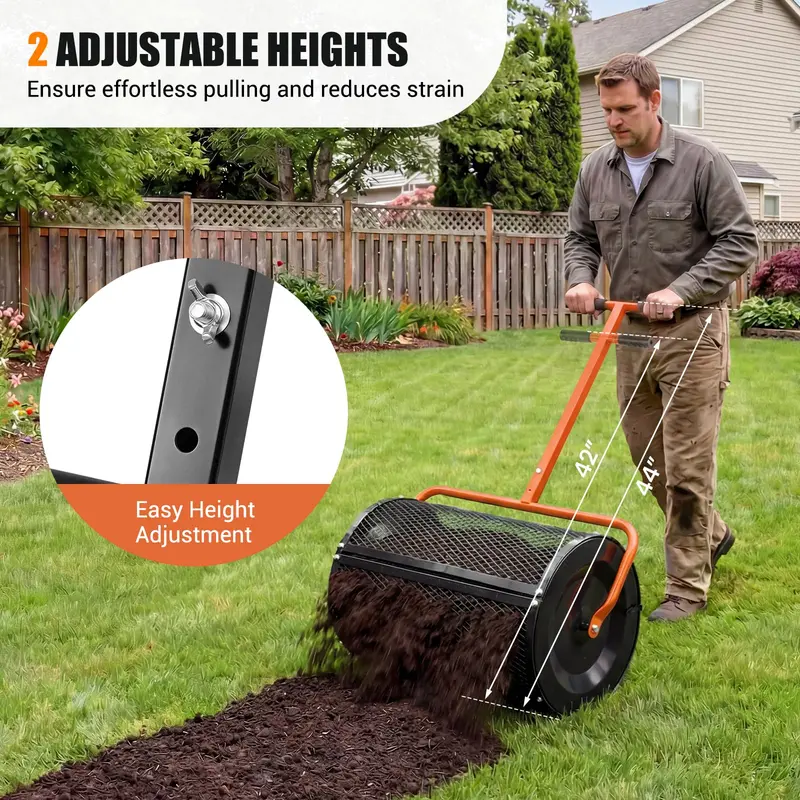 24-Inch Compost and Peat Moss Spreader with Rolling Drum Mechanism