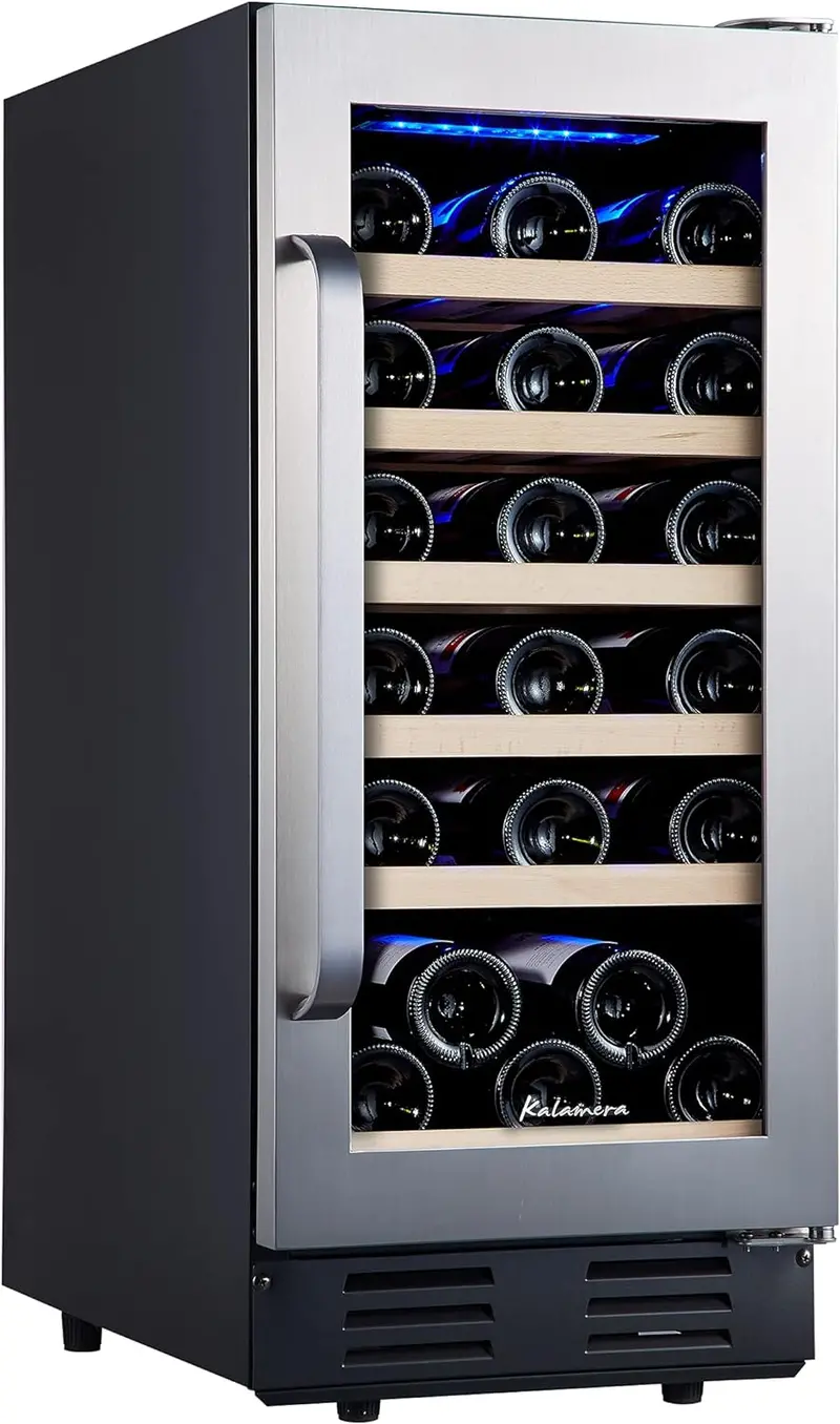 24-Inch Dual-Zone Wine Cooler – 46-Bottle Stainless Steel Built-In or Freestanding Refrigerator with Reversible Glass Door