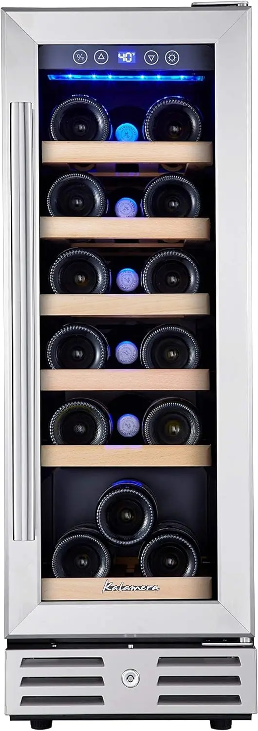 24-Inch Dual-Zone Wine Cooler – 46-Bottle Stainless Steel Built-In or Freestanding Refrigerator with Reversible Glass Door