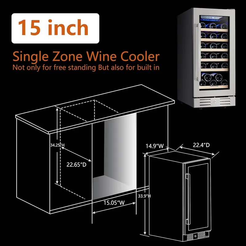 24-Inch Dual-Zone Wine Cooler – 46-Bottle Stainless Steel Built-In or Freestanding Refrigerator with Reversible Glass Door
