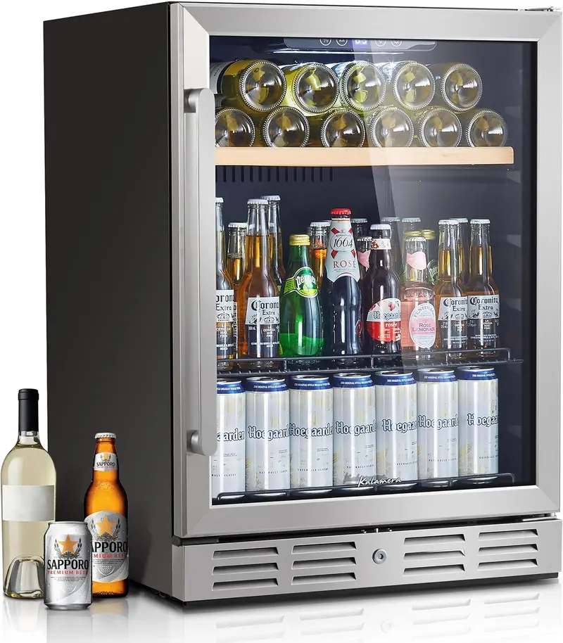 24-Inch Dual-Zone Wine Cooler – 46-Bottle Stainless Steel Built-In or Freestanding Refrigerator with Reversible Glass Door