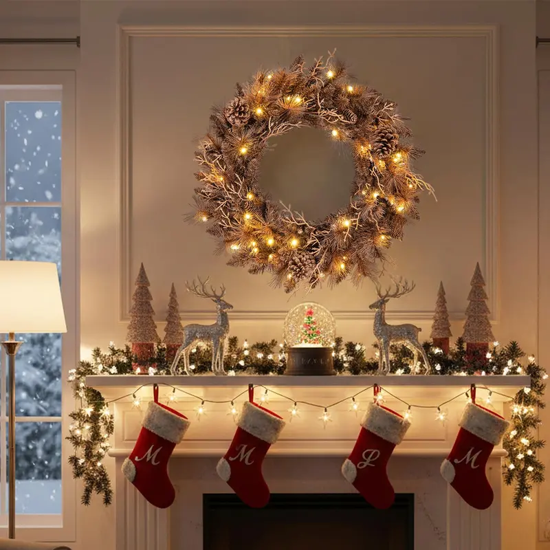 24-Inch LED Christmas Wreath – Elegant Pre-Lit Holiday Ring with 105 Branch Tips & Soft Glow Lighting 2