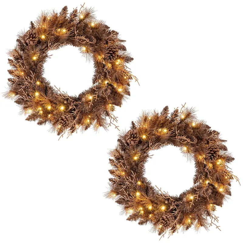 24-Inch LED Christmas Wreath – Elegant Pre-Lit Holiday Ring with 105 Branch Tips & Soft Glow Lighting