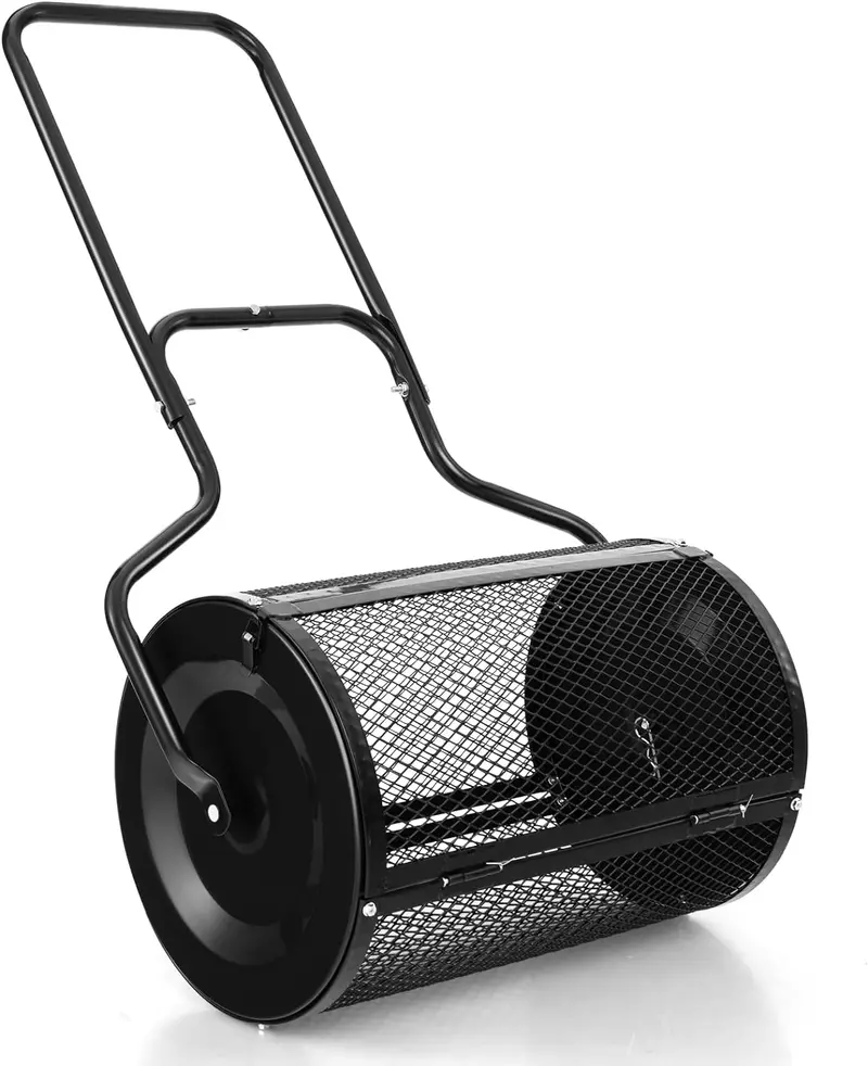 24-Inch Lightweight Compost Spreader with Dual-Latch Metal Mesh Roller for Lawn Topdressing & Grass Seeding