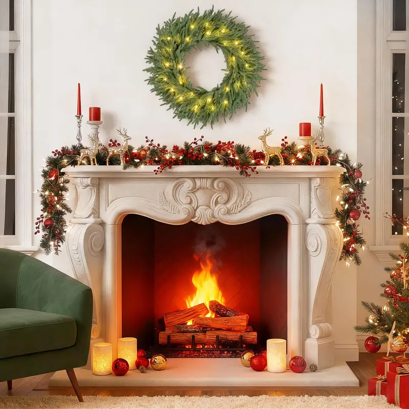 24-Inch Pre-Lit Christmas Wreath – Wall or Window Decor with 108 Branch Tips & 35 Warm White LEDs 2
