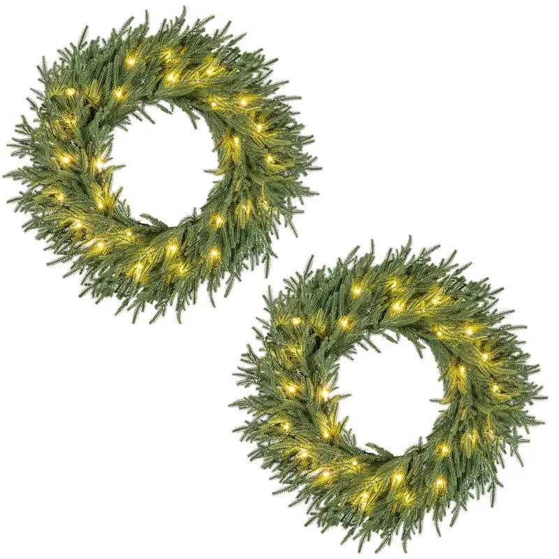 24-Inch Pre-Lit Christmas Wreath – Wall or Window Decor with 108 Branch Tips & 35 Warm White LEDs