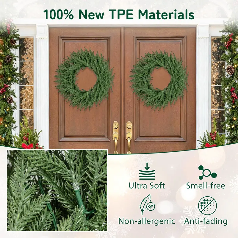 24-Inch Pre-Lit Christmas Wreath – Wall or Window Decor with 108 Branch Tips & 35 Warm White LEDs