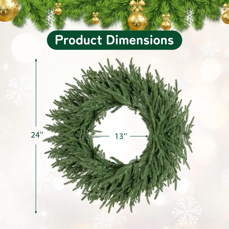 24-Inch Pre-Lit Christmas Wreath – Wall or Window Decor with 108 Branch Tips & 35 Warm White LEDs