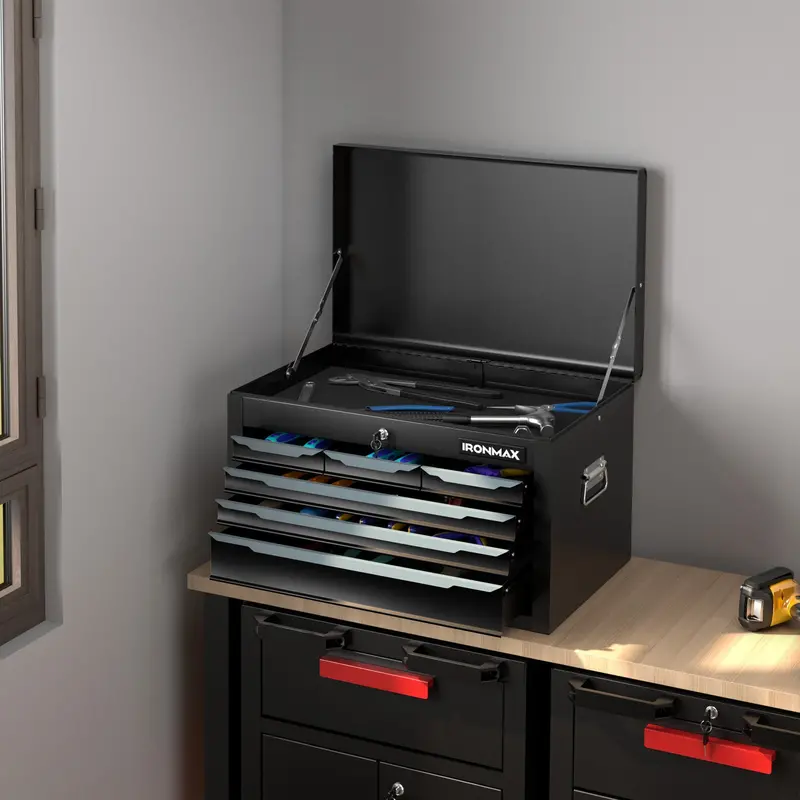 24-Inch Steel Tool Chest – 6-Drawer Heavy-Duty Toolbox with Top Lid Storage & Automatic Lock System 2