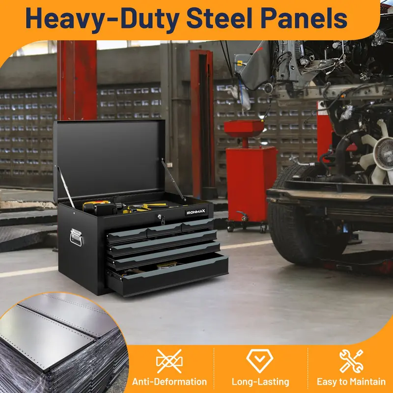 24-Inch Steel Tool Chest – 6-Drawer Heavy-Duty Toolbox with Top Lid Storage & Automatic Lock System