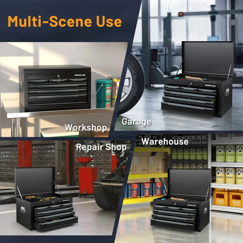 24-Inch Steel Tool Chest – 6-Drawer Heavy-Duty Toolbox with Top Lid Storage & Automatic Lock System