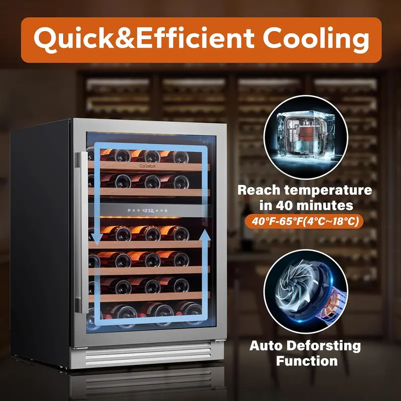 24" Smart Dual-Zone Wine Fridge – 46-Bottle Capacity, 40°F–65°F Digital Control, Low-Noise Design for Kitchen or Office