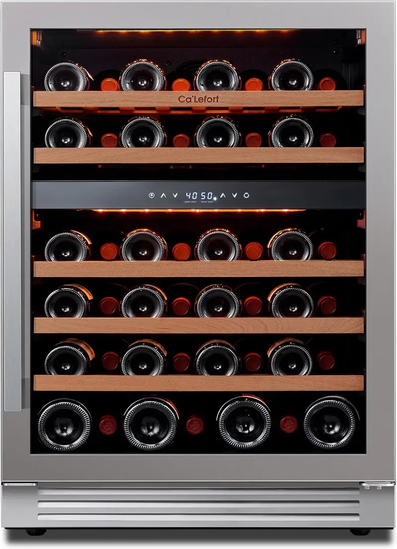 24" Smart Dual-Zone Wine Fridge – 46-Bottle Capacity, 40°F–65°F Digital Control, Low-Noise Design for Kitchen or Office