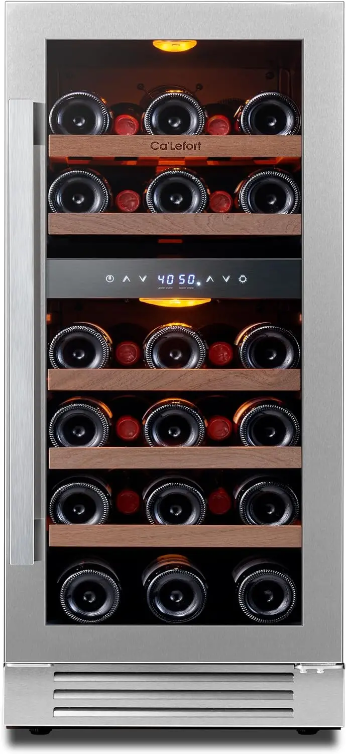 24" Smart Dual-Zone Wine Fridge – 46-Bottle Capacity, 40°F–65°F Digital Control, Low-Noise Design for Kitchen or Office