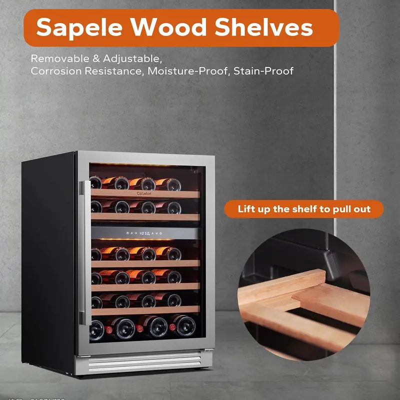 24" Smart Dual-Zone Wine Fridge – 46-Bottle Capacity, 40°F–65°F Digital Control, Low-Noise Design for Kitchen or Office
