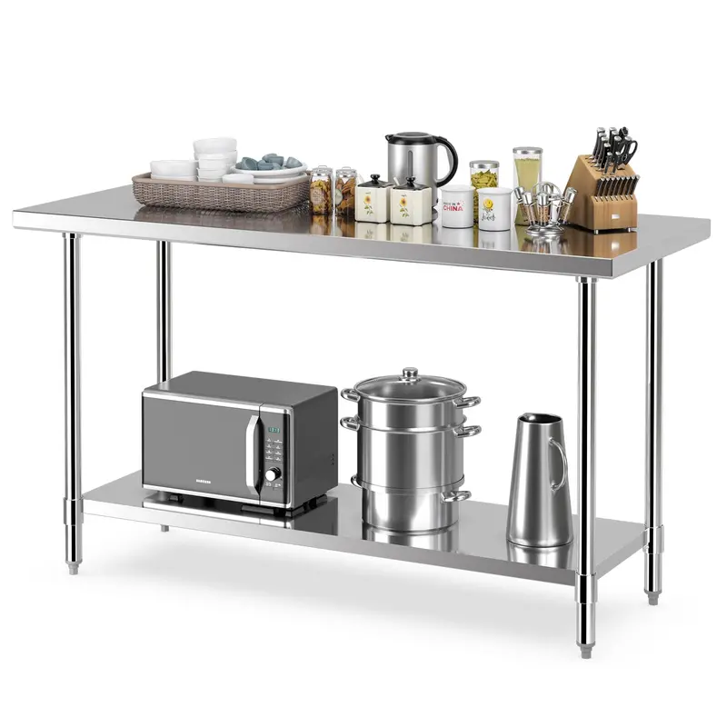 24" x 60" Stainless Steel Kitchen Prep Table with Adjustable Under-Shelf and Leveling Feet